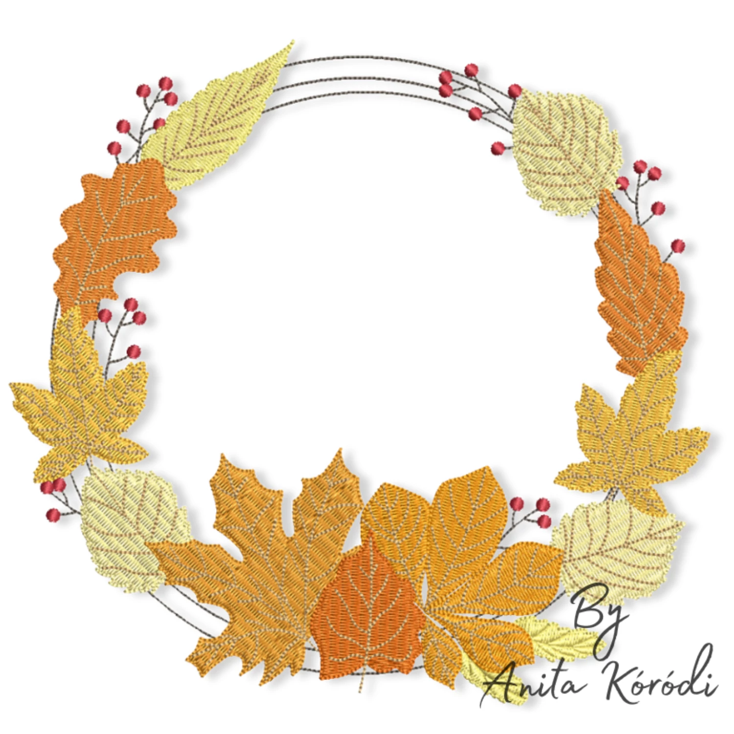 Autumn leaf wreath machine embroidery design with fall leaves