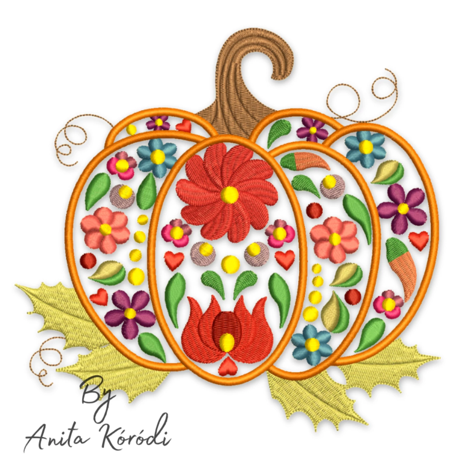 Hungarian Kalocsa floral pumpkin machine embroidery design