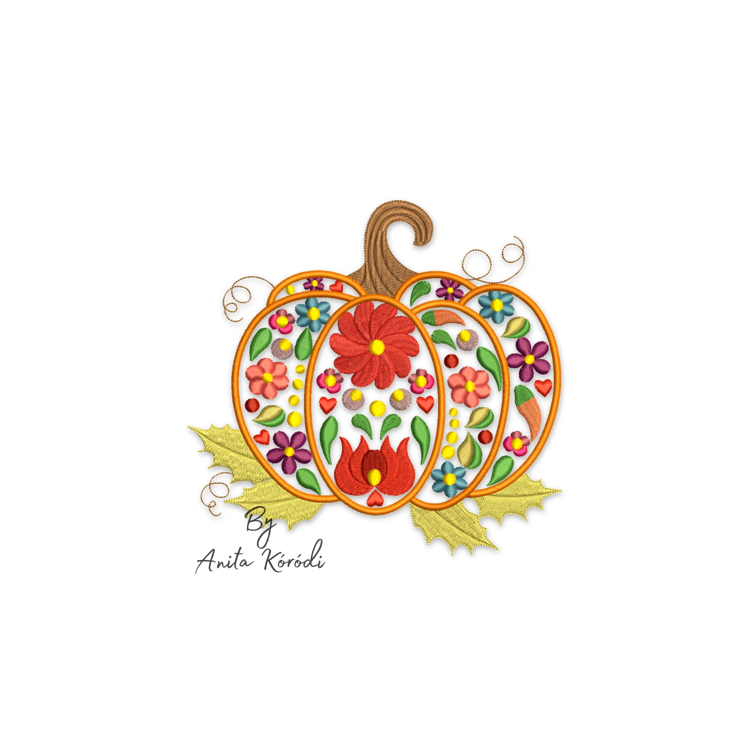 Floral pumpkin embroidery design