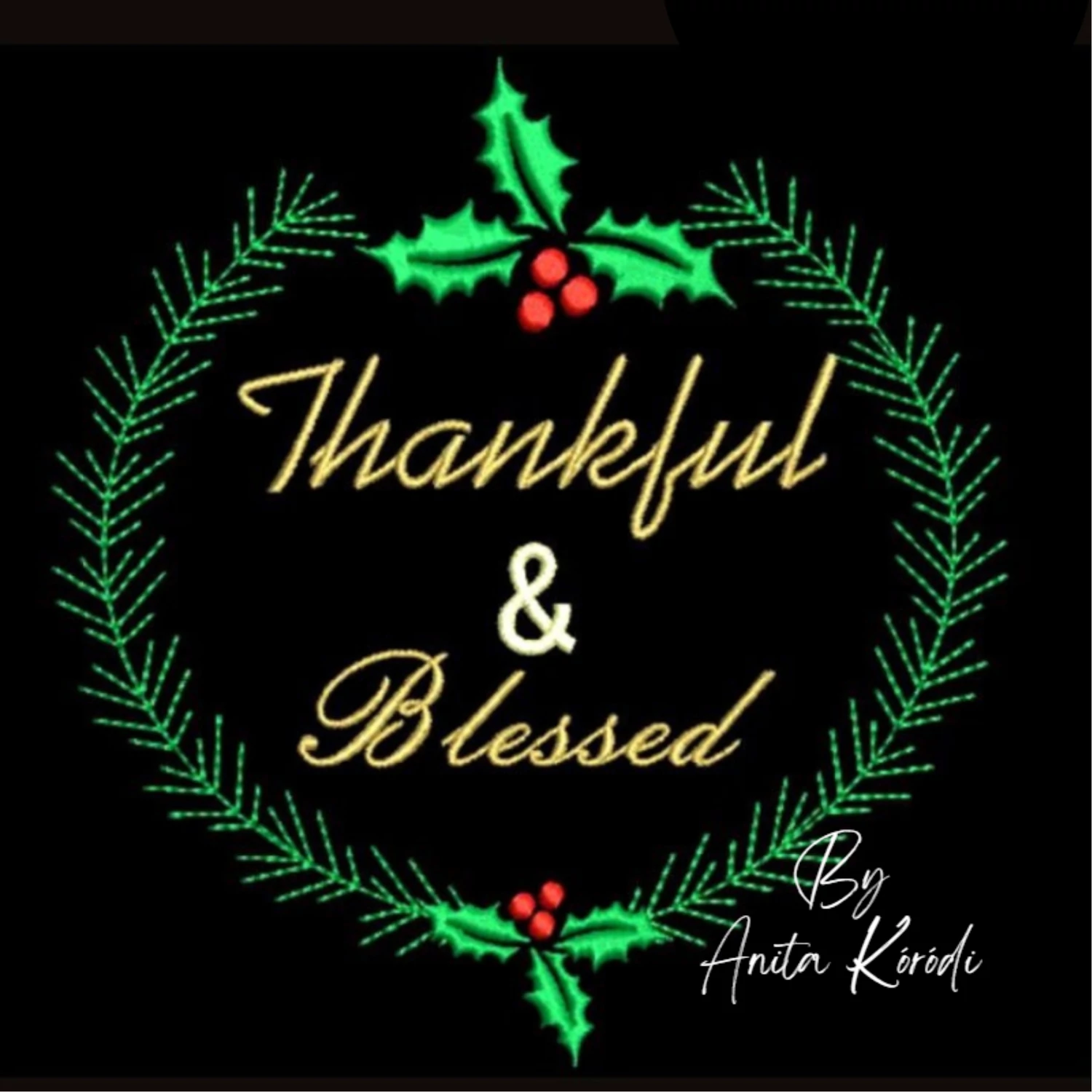 Thankful and Blessed wreath machine embroidery design