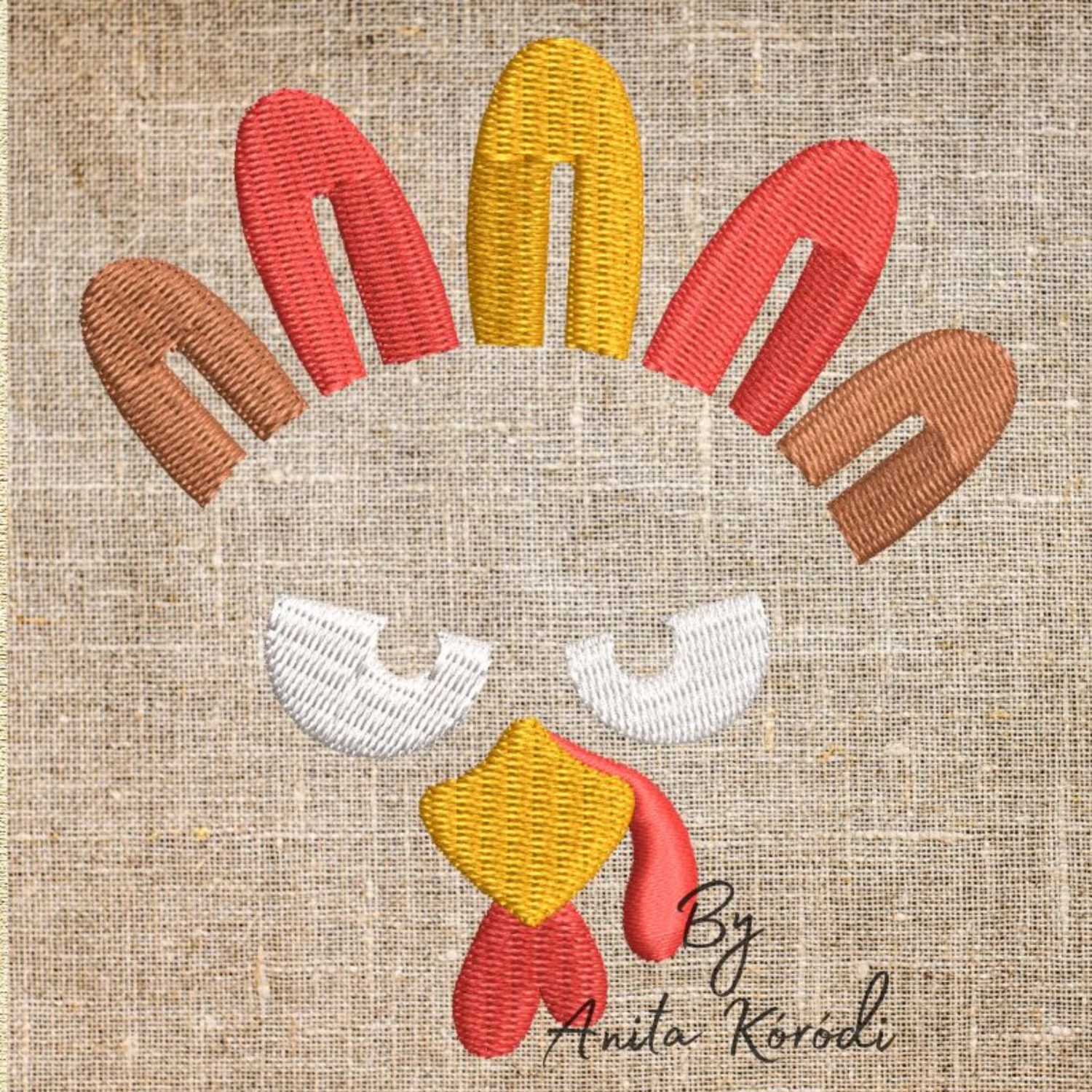 Cute turkey face machine embroidery design