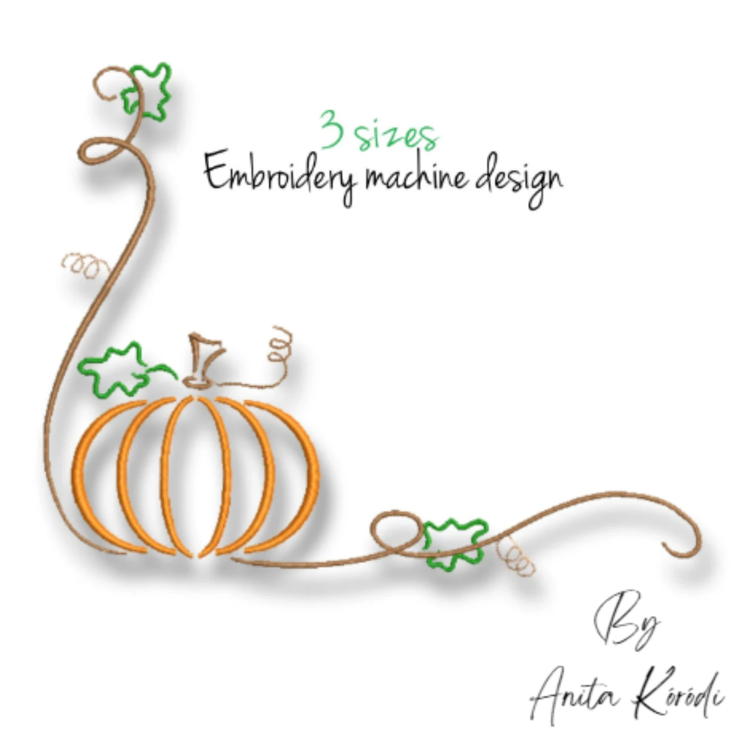 Pumpkin corner machine embroidery design with decorative fall vines