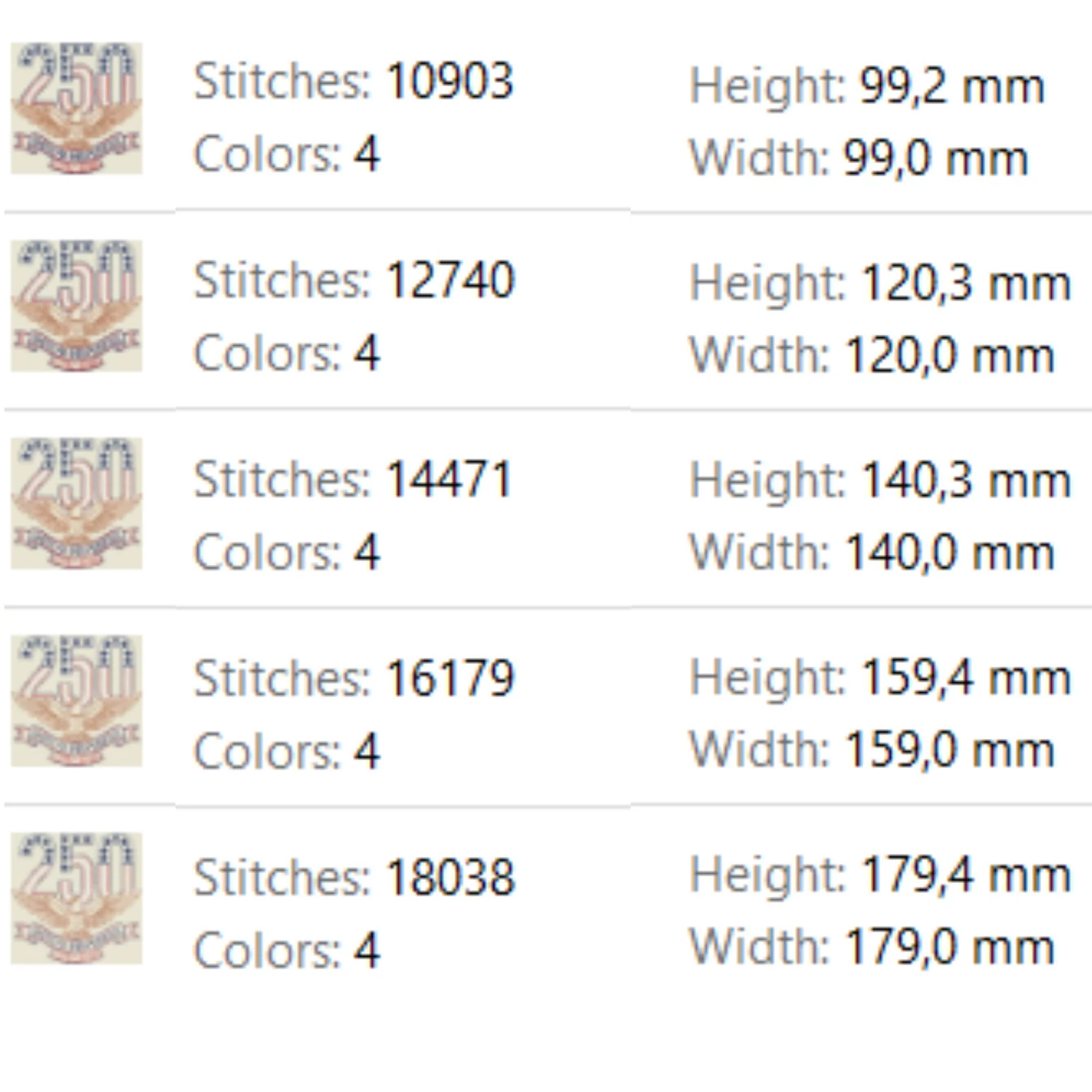 250th Independence Day Embroidery Design