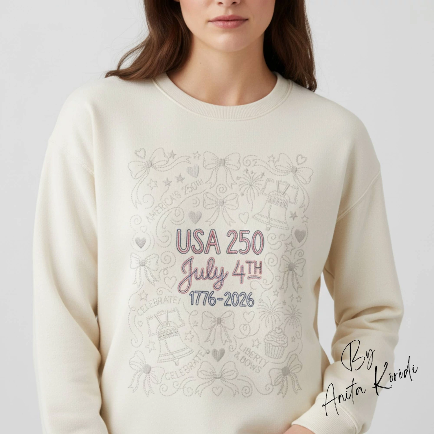 USA 250 July 4th patriotic embroidery design stitched on sweatshirt