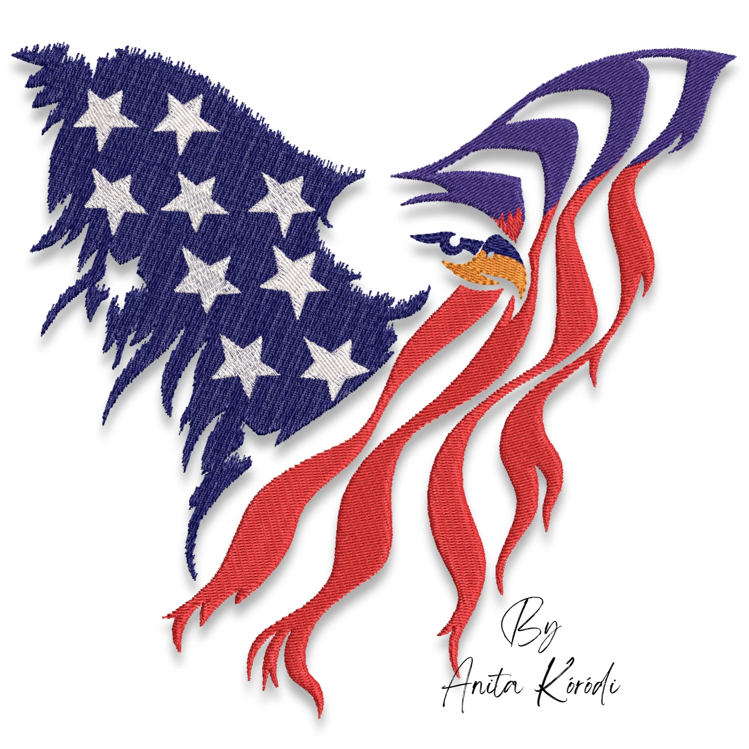 USA eagle embroidery design with American flag pattern