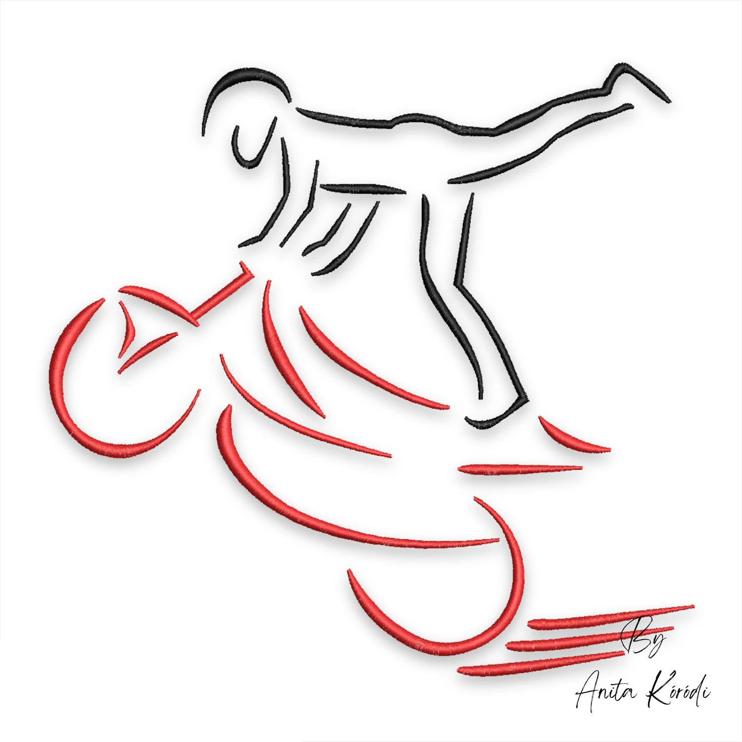 Motorcycle rider line art embroidery design