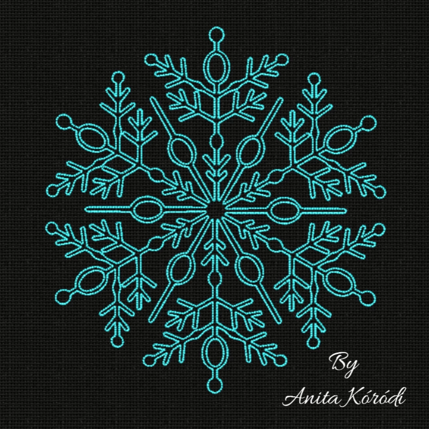 Intricate snowflake outline embroidery design with detailed winter pattern stitched in a single color