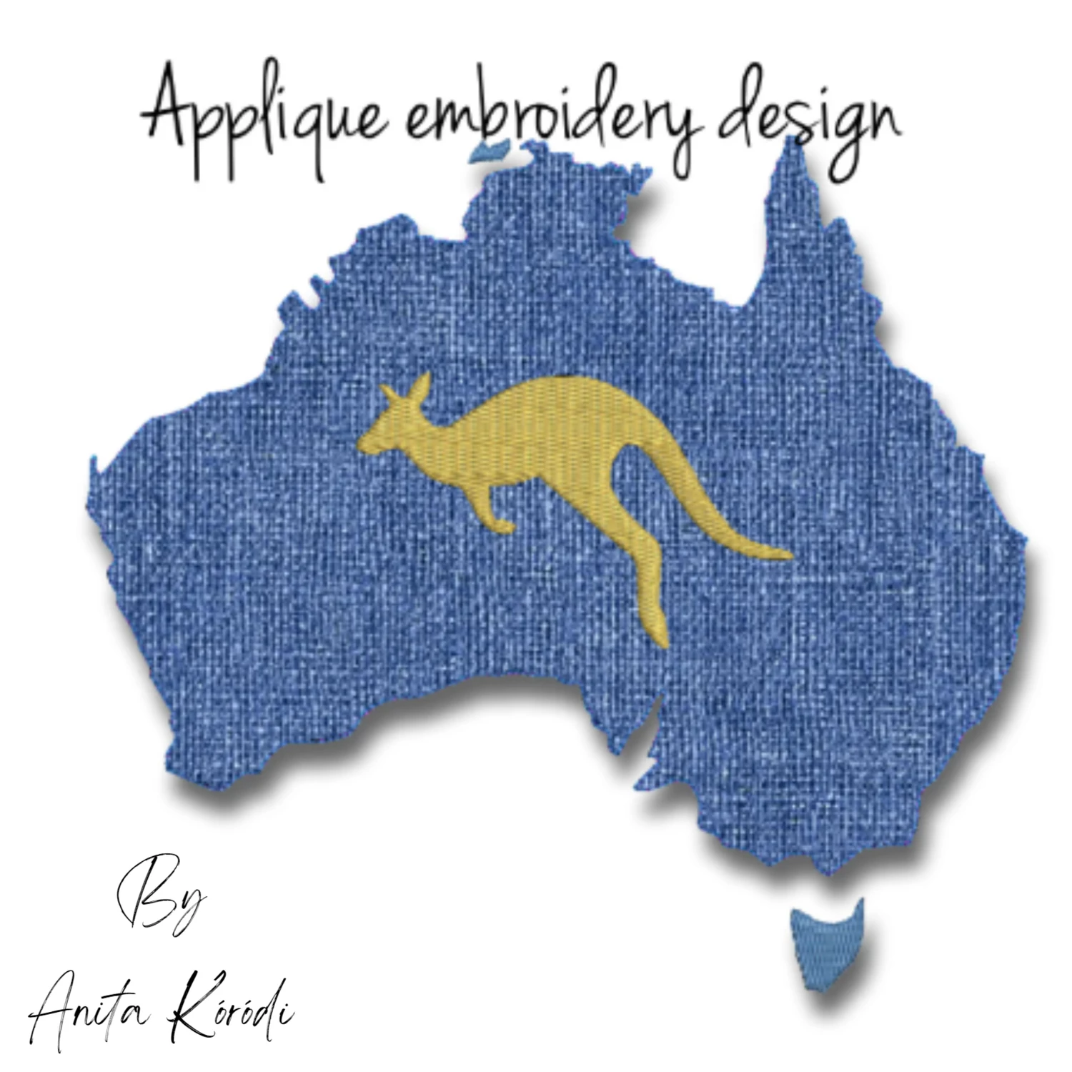 Australian map applique embroidery design with kangaroo