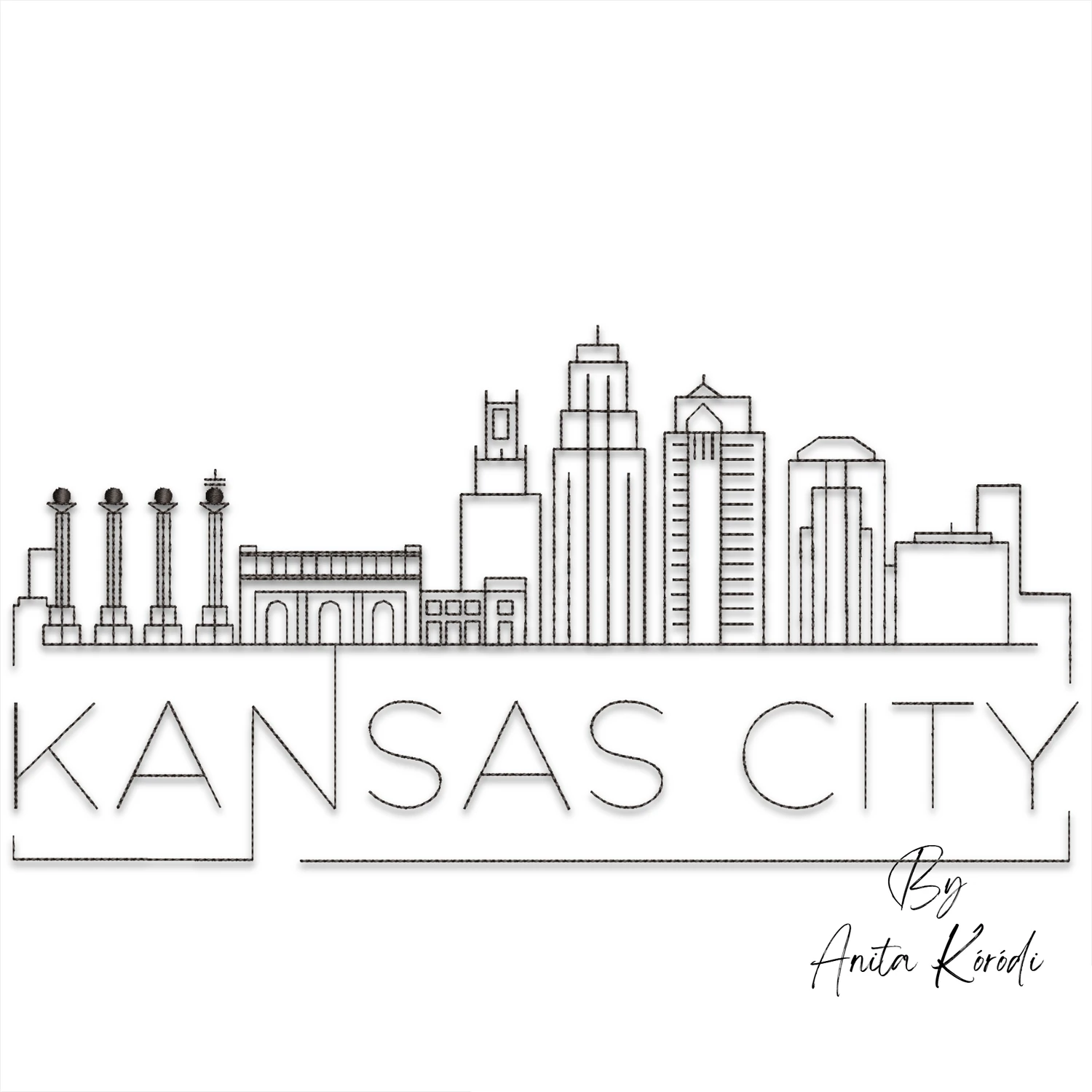 Kansas City skyline machine embroidery design with city lettering