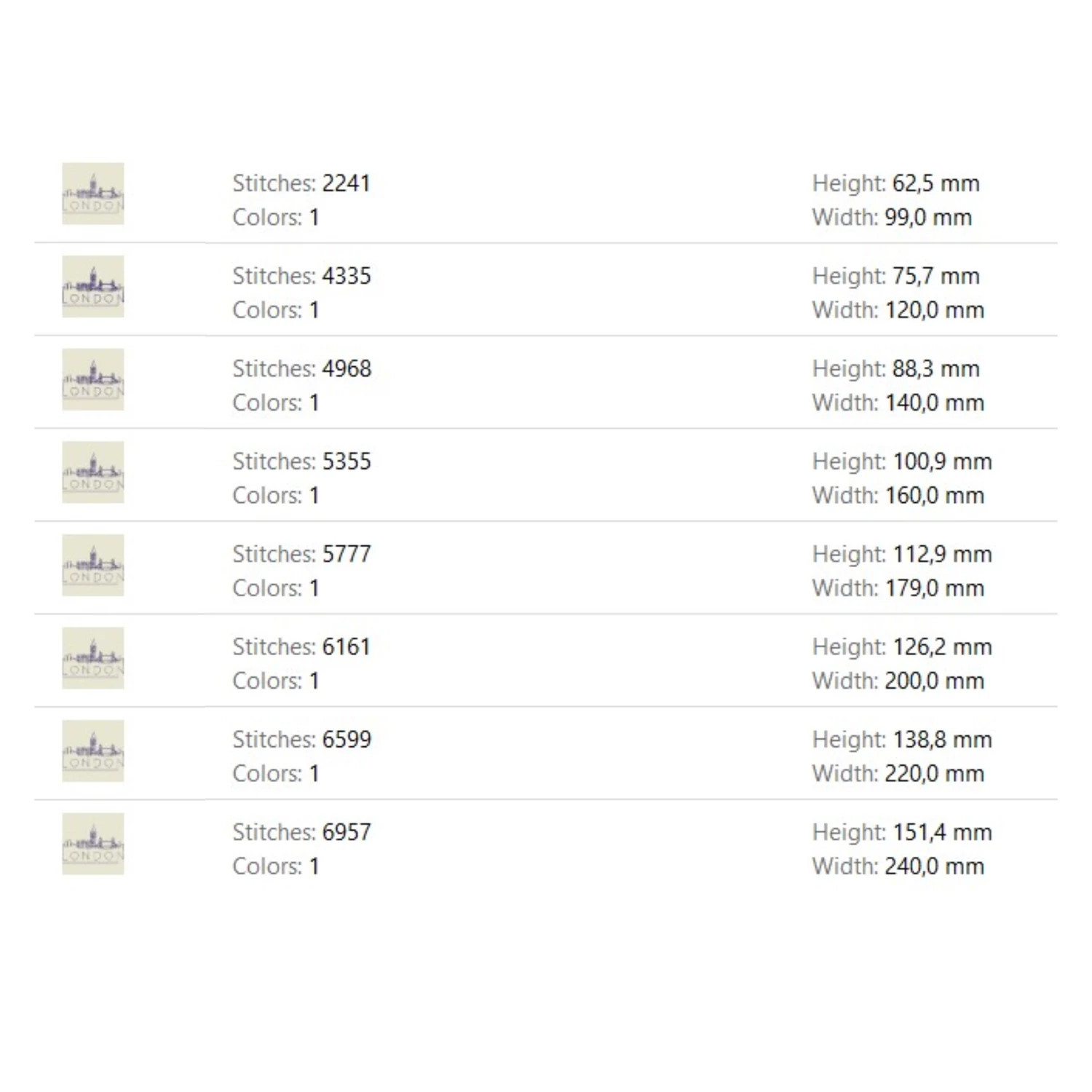 London skyline embroidery machine design