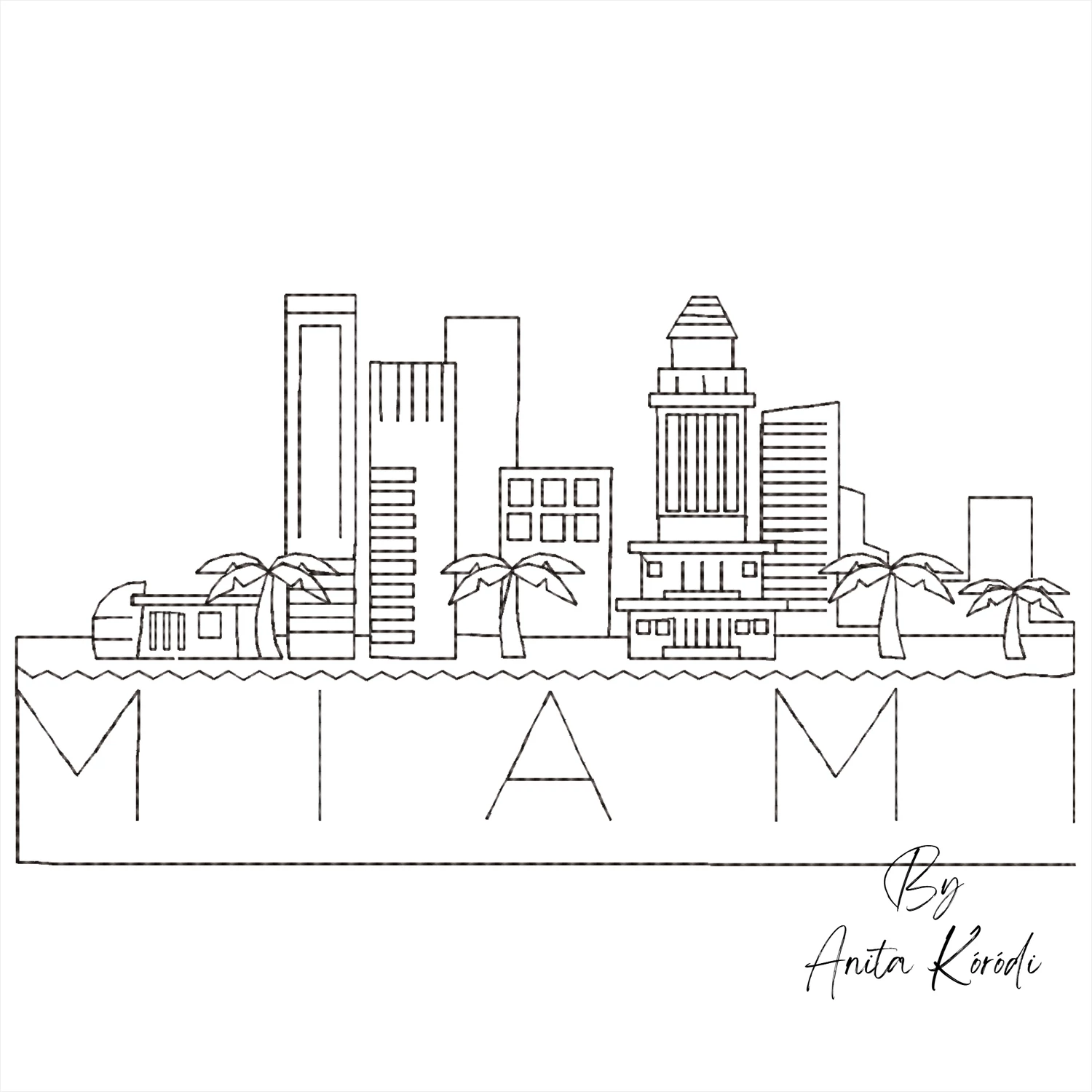 Miami skyline machine embroidery design