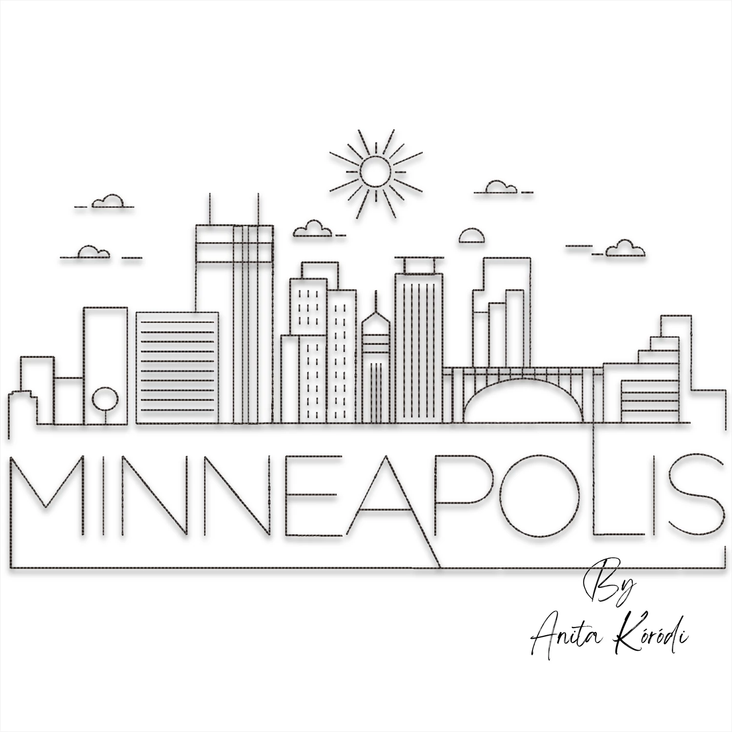 Minneapolis skyline machine embroidery design