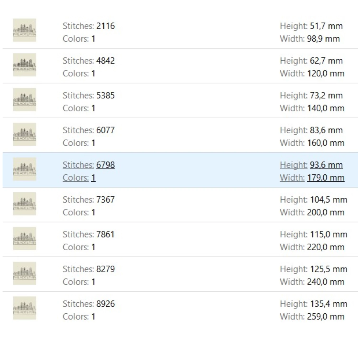 Philadelphia skyline embroidery machine design