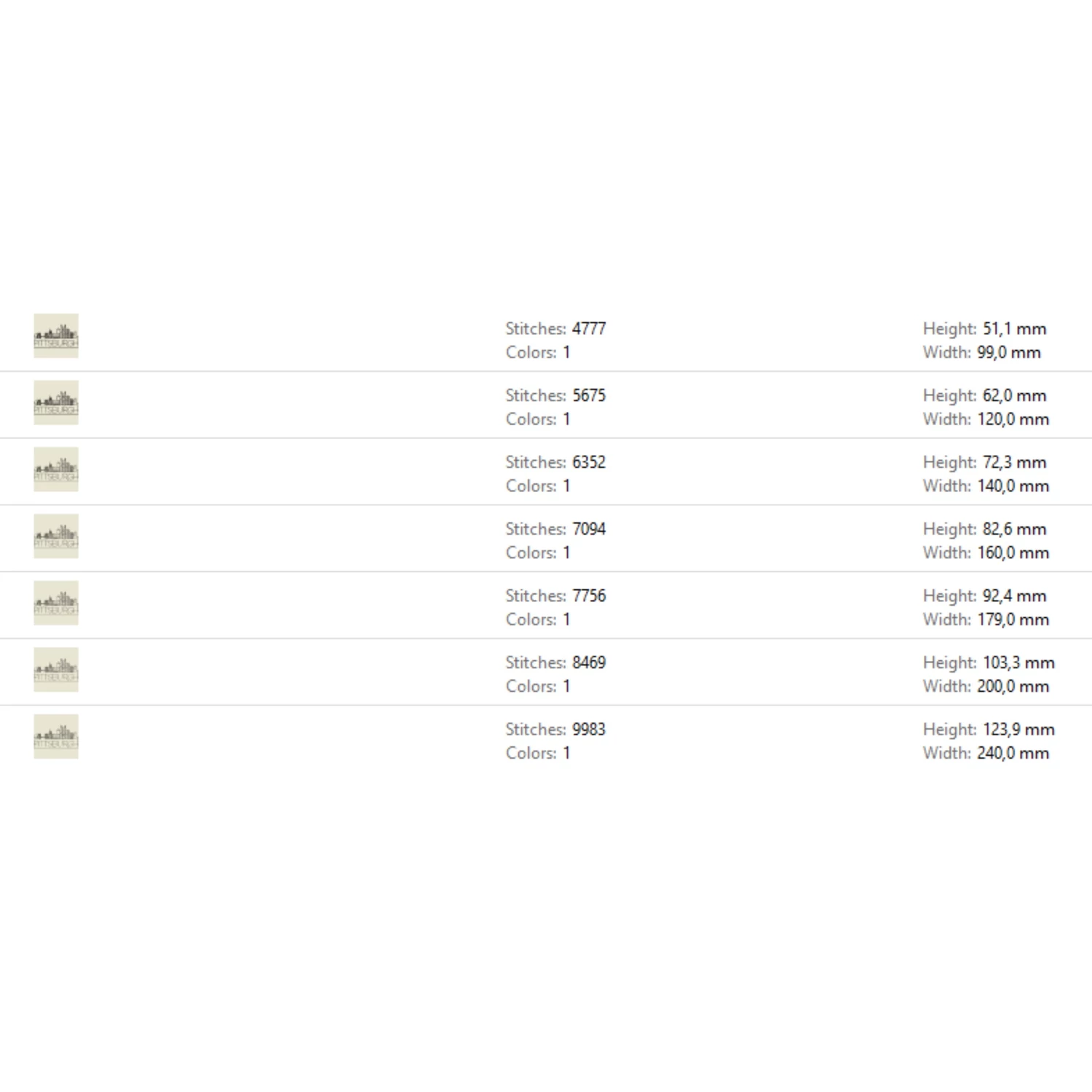 Pittsburgh skyline embroidery machine design