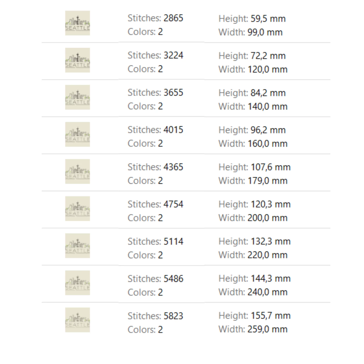 Seattle skyline embroidery machine designs