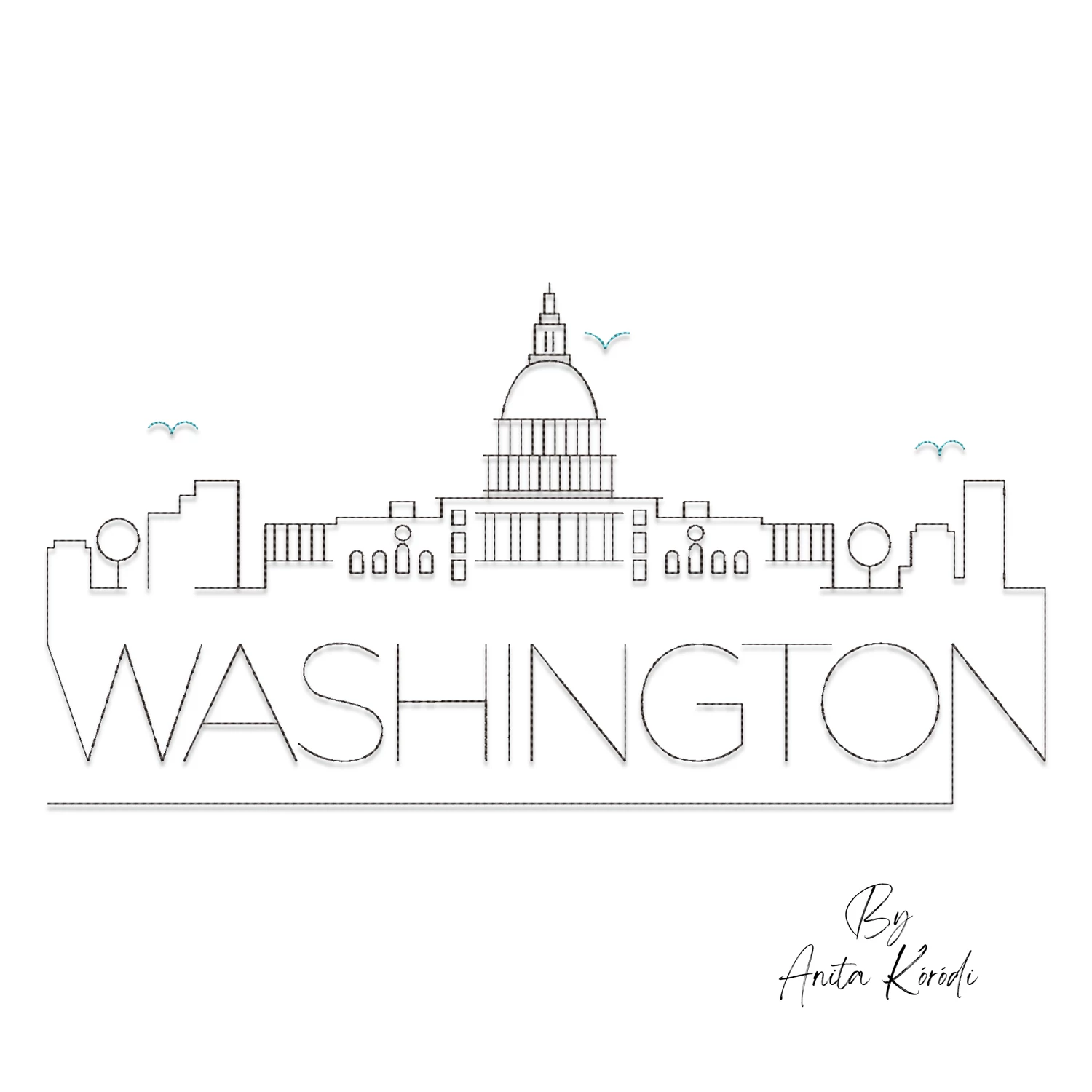 Washington DC skyline embroidery machine design