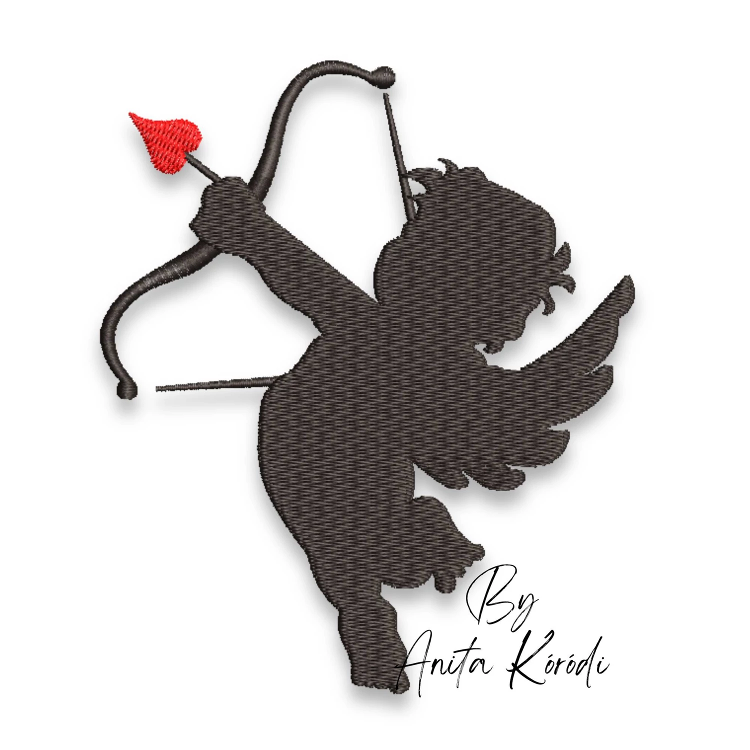 Cupid silhouette embroidery design with bow and arrow romantic Valentine machine embroidery pattern