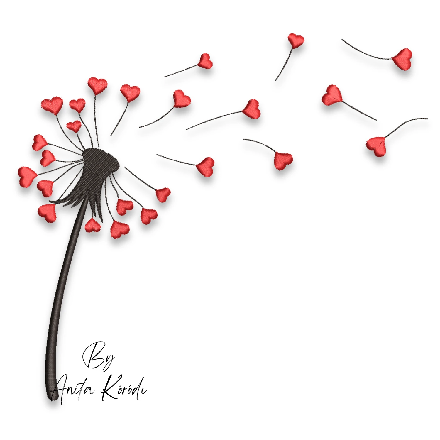 Dandelion hearts machine embroidery design