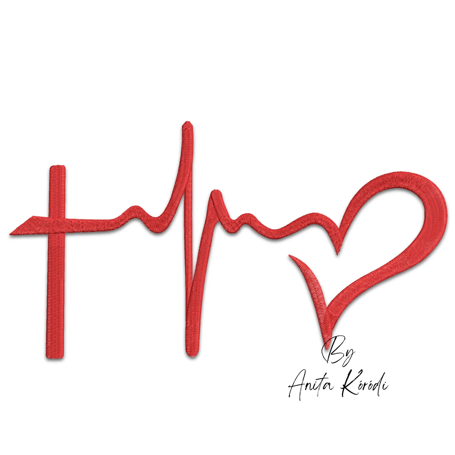 Faith heartbeat heart machine embroidery design with Christian cross