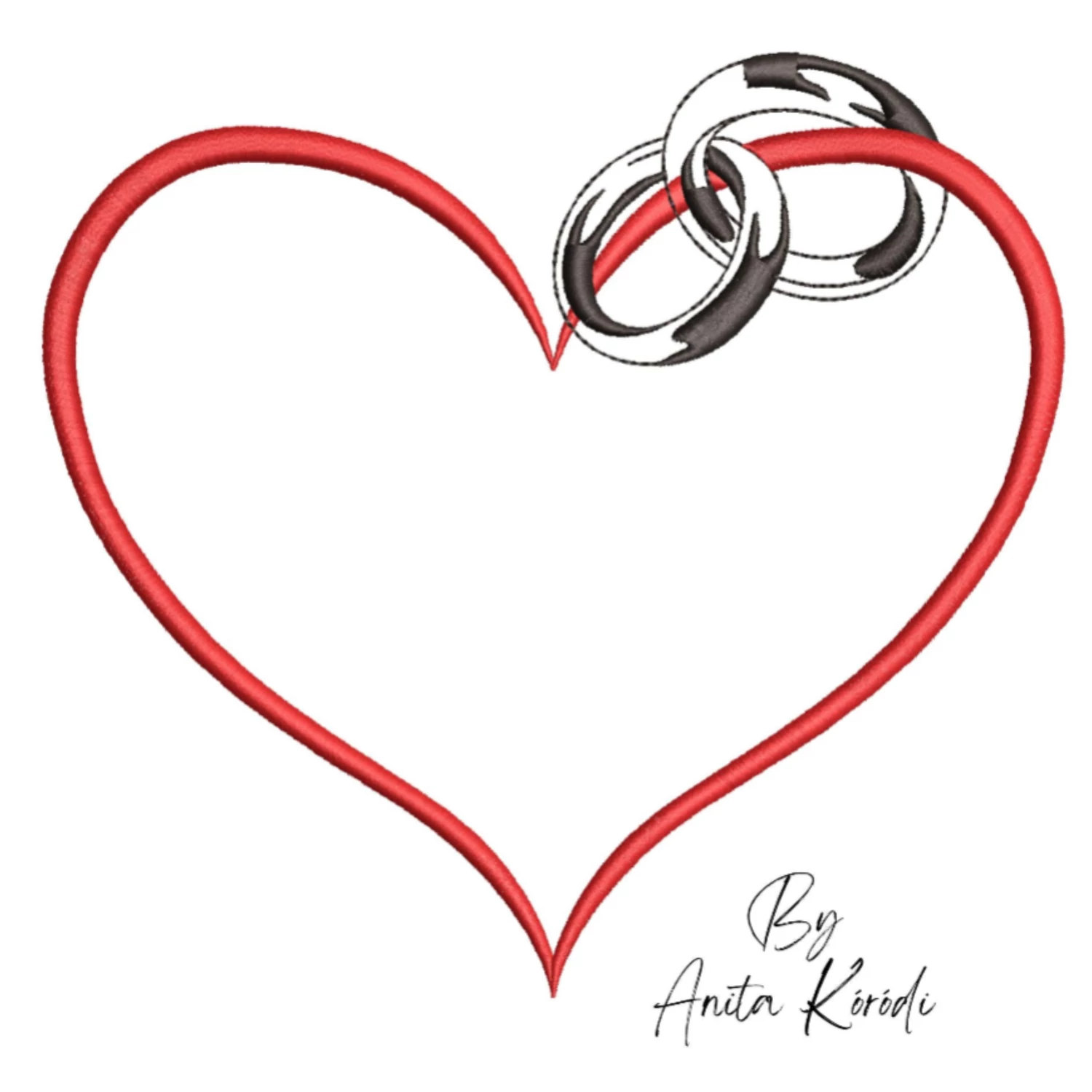 wedding heart embroidery design with rings