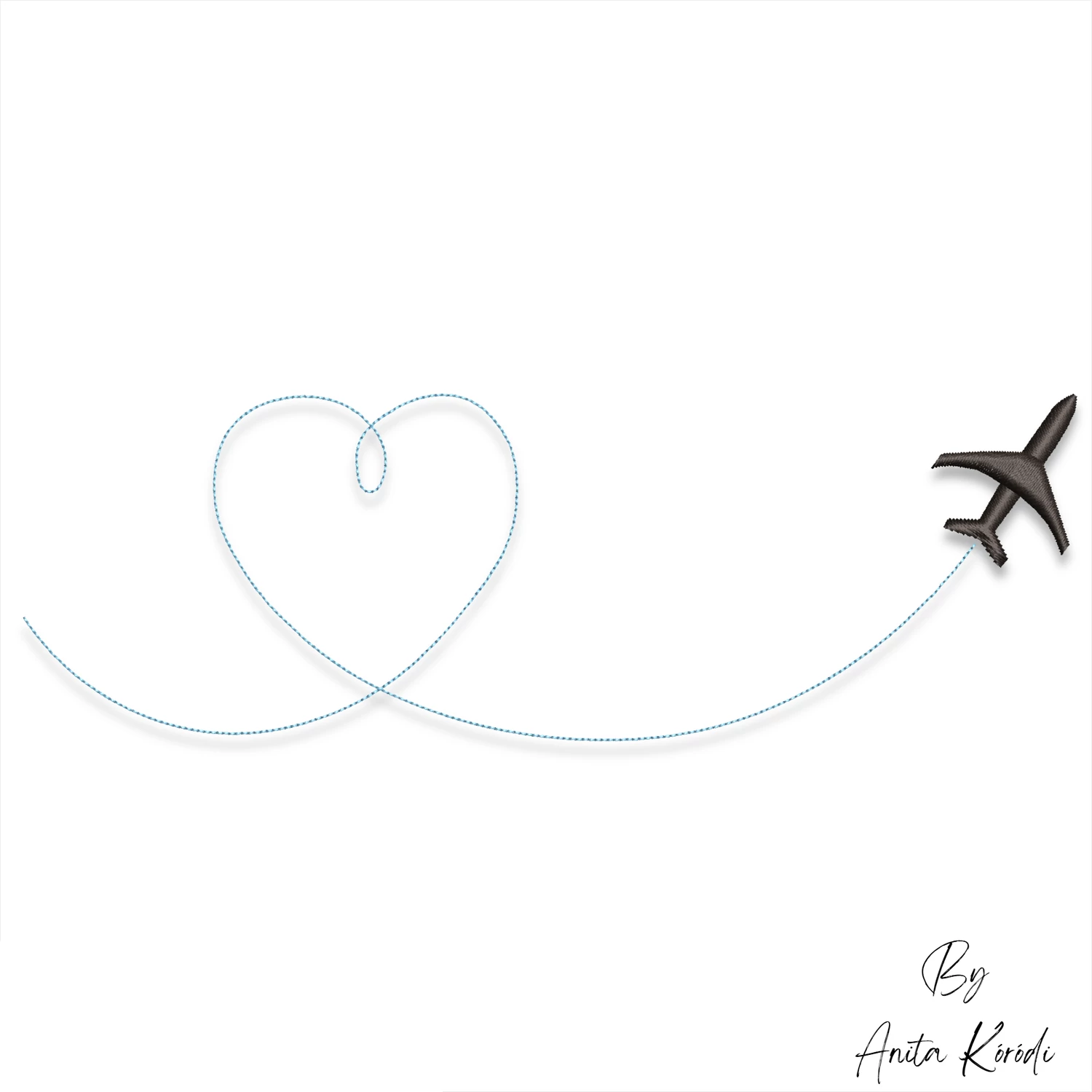 Love airplane heart trail embroidery design