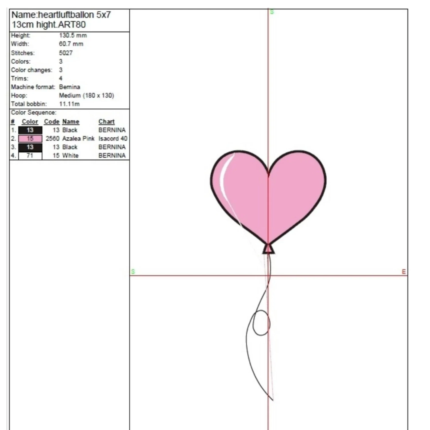 Heart luftballon embroidery machine design