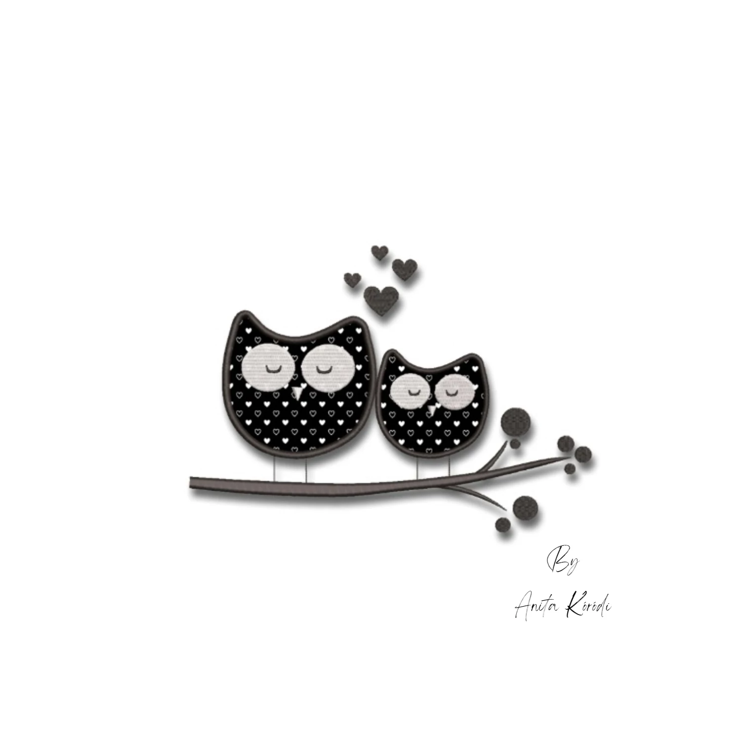 Owls Valentine's day embroiery