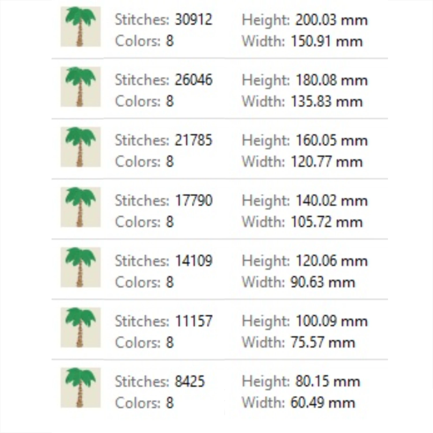 Tropical palm tree wrapped in festive Christmas lights embroidery pattern