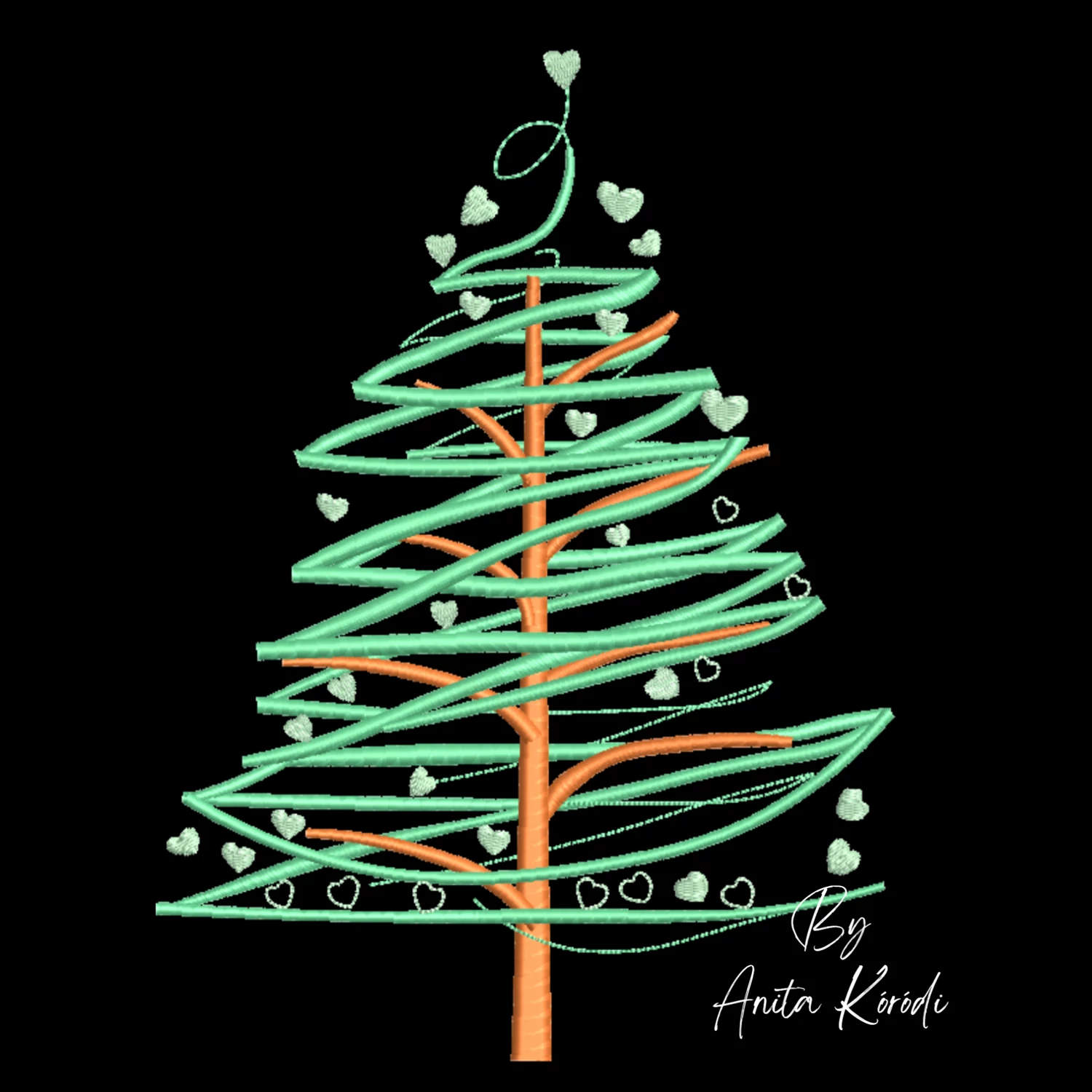 Modern heart Christmas tree machine embroidery design