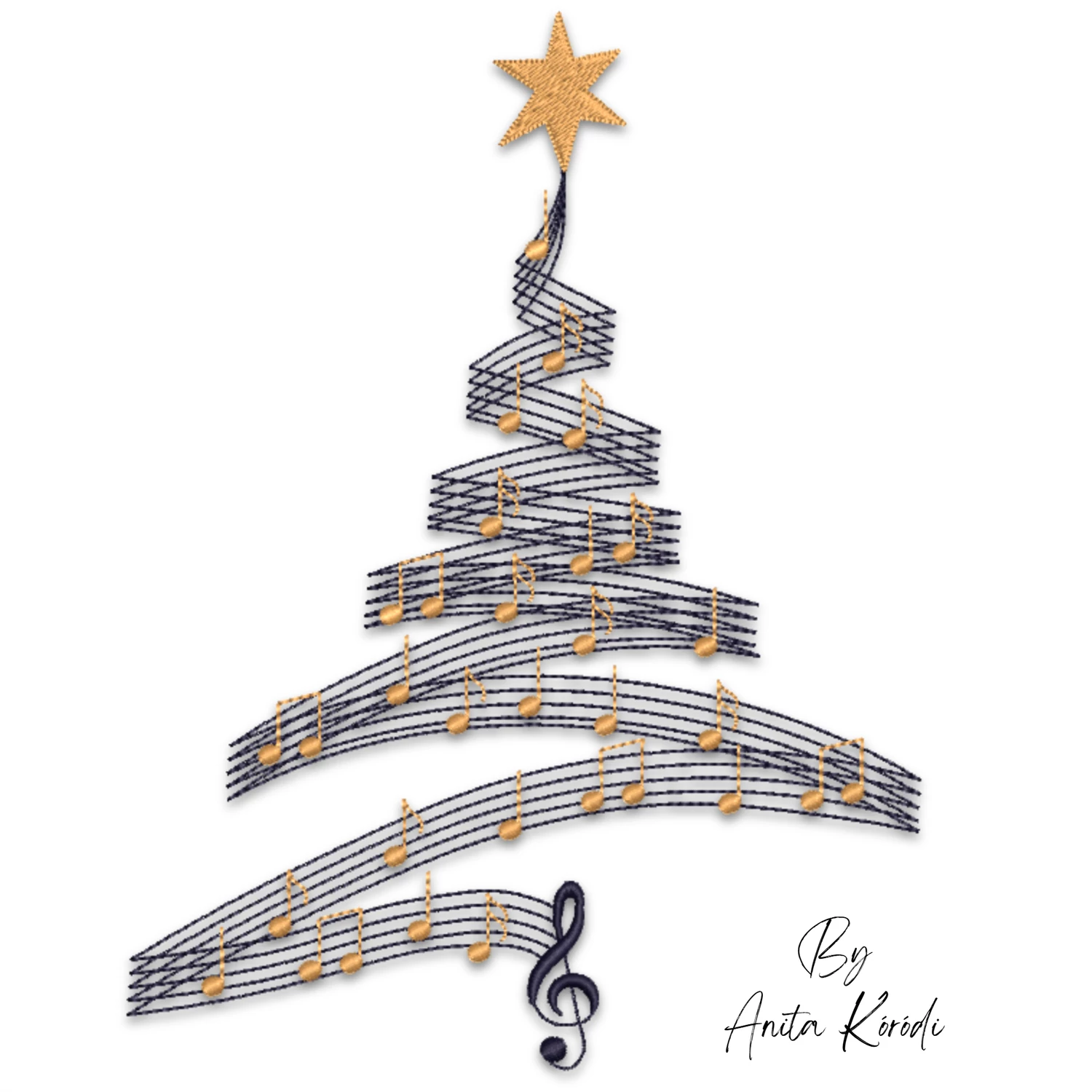 Musical Christmas Tree Embroidery Design