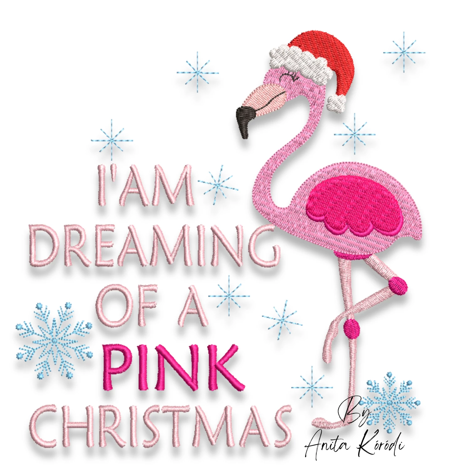 Pink Christmas flamingo machine embroidery design with Santa hat