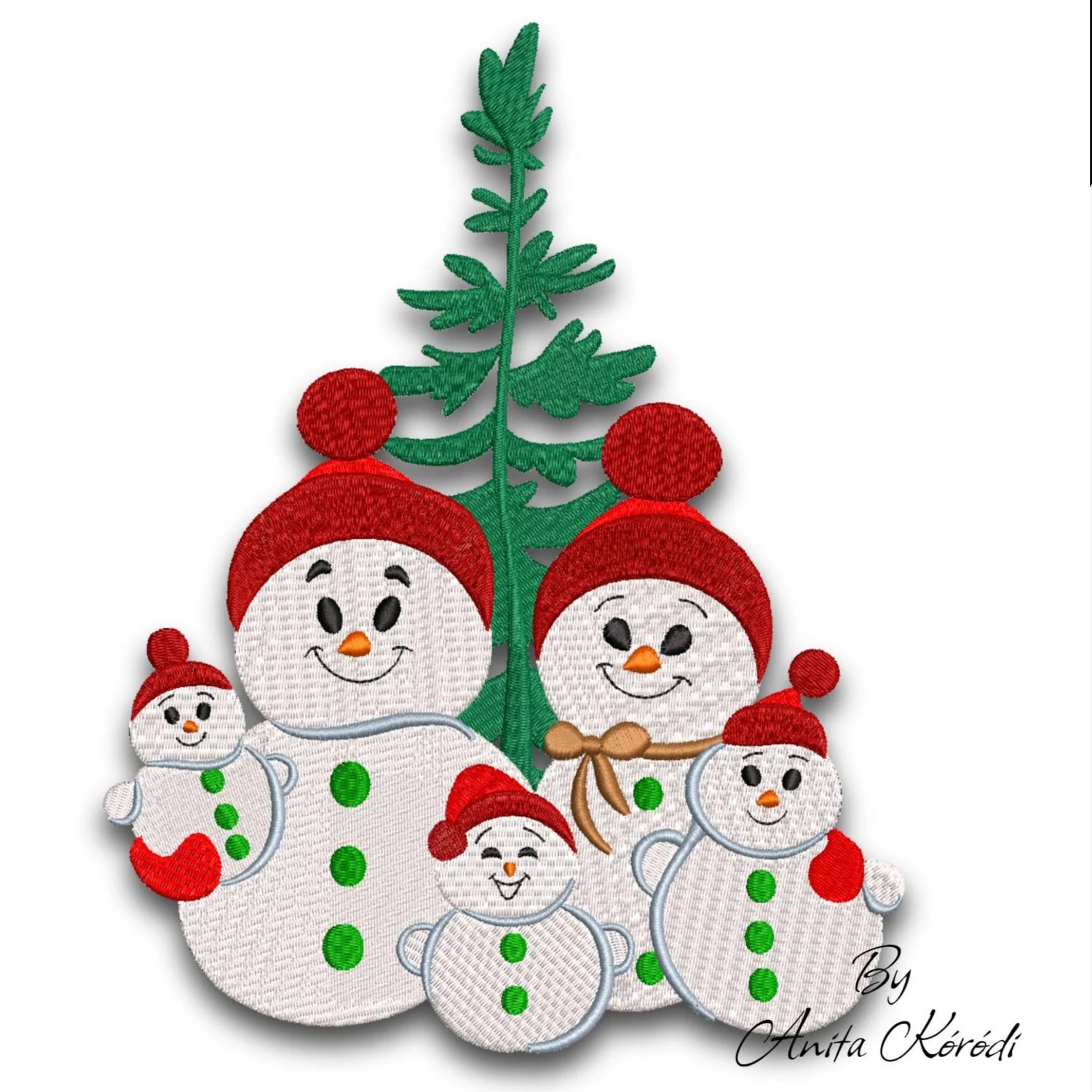 Snowman family Christmas machine embroidery design