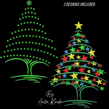 Christmas tree with colorful stars machine embroidery design