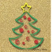 Christmas tree with ornaments and star machine embroidery design