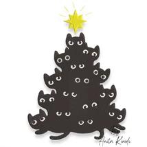 Funny cat Christmas tree embroidery design with stacked cats