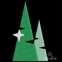 Minimal Christmas trees with star machine embroidery design
