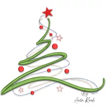 Modern Christmas tree embroidery design with ornaments and stars