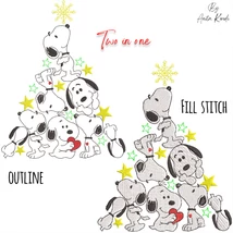Snoopy Christmas tree embroidery design with multiple characters
