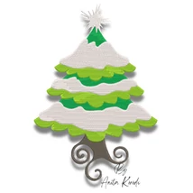 Snow-covered Christmas tree embroidery design with layered branches