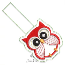 Owl key fob embroidery design in the hoop keychain machine embroidery file