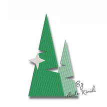 Modern geometric Christmas tree embroidery design with star accent in green and white