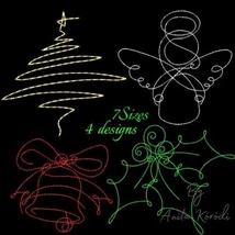 Minimalist Christmas line art embroidery set with tree