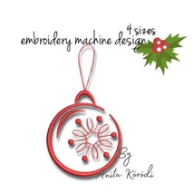 Minimalist red Christmas ornament embroidery design with snowflake center