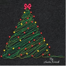 Modern Christmas tree machine embroidery design with colorful ornaments