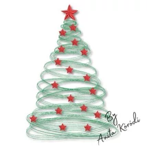 Christmas tree embroidery design with red stars and swirly lines