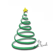 One-line swirl Christmas tree embroidery design with yellow star