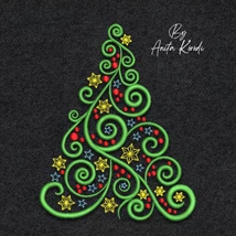 Swirly Christmas tree machine embroidery design