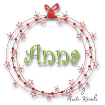 Christmas circle frame embroidery design with red stars