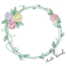 Floral wreath embroidery design with delicate rose outlines and green leaves