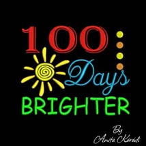 100 Days Brighter embroidery design with colorful text and sun